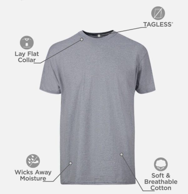 Hanes 6-pack Mens T-Shirt Moisture-Wicking Cotton Crewneck Tees Black, Gray XL - Image 3