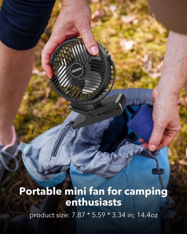 Camping fan 10000mAh Clip on Fan Rechargeable Battery Operated Desk Fan Black - Image 2