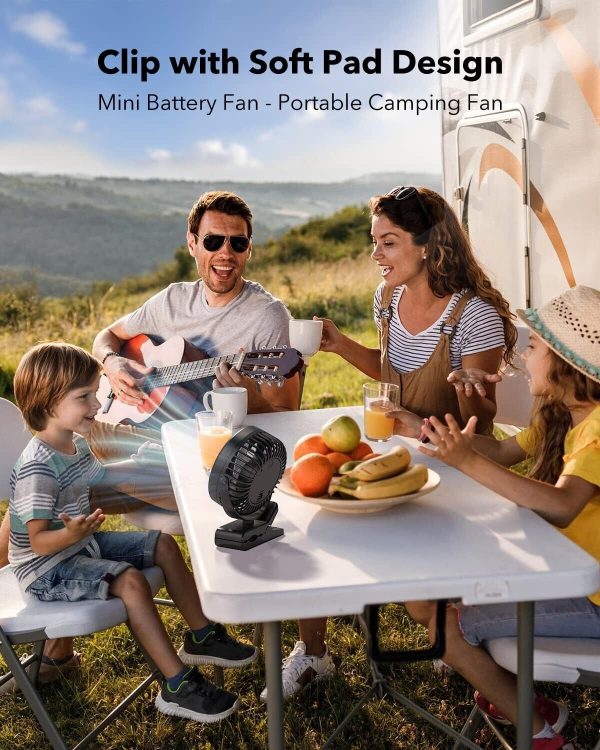 Camping fan 10000mAh Clip on Fan Rechargeable Battery Operated Desk Fan Black - Image 3