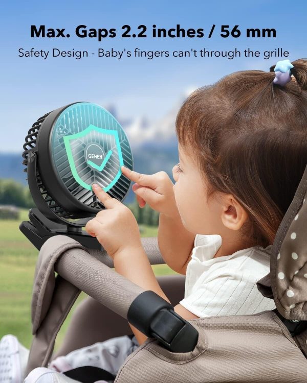 Camping fan 10000mAh Clip on Fan Rechargeable Battery Operated Desk Fan Black - Image 5