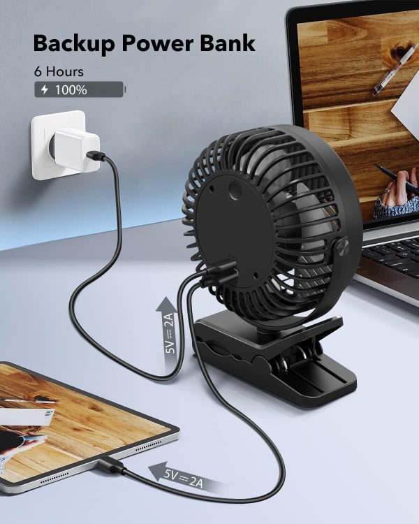 Camping fan 10000mAh Clip on Fan Rechargeable Battery Operated Desk Fan Black - Image 6
