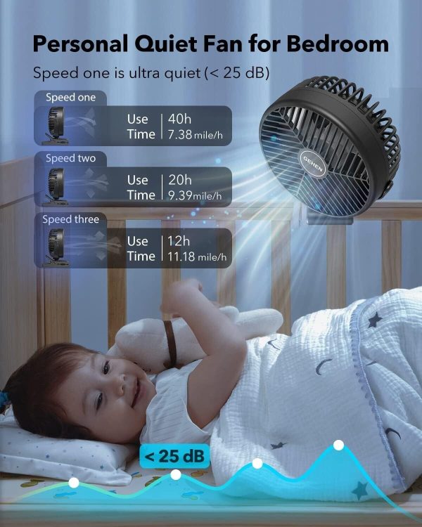 Camping fan 10000mAh Clip on Fan Rechargeable Battery Operated Desk Fan Black - Image 7