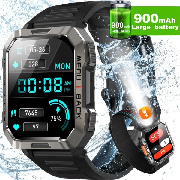 🔥Military Smart Watch for Men(Call Receive/Dial)Rugged Tactical Fitness Tracker