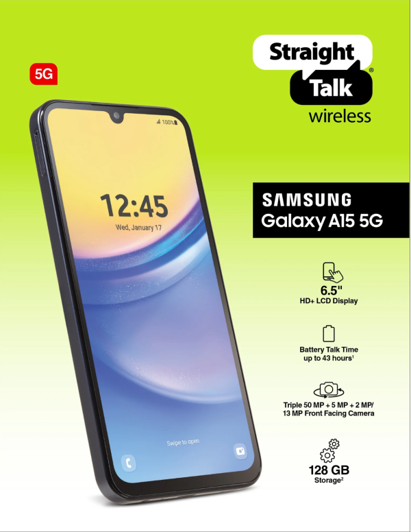 New Sealed Samsung Galaxy A15 128GB 5G Smartphone 50MP - Black (Straight Talk)
