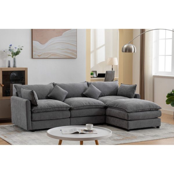 Modern Modular Sectional Sofa L-Shaped Sofa 3-Seater w/ Ottoman for Living Room - Image 4