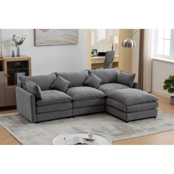 Modern Modular Sectional Sofa L-Shaped Sofa 3-Seater w/ Ottoman for Living Room