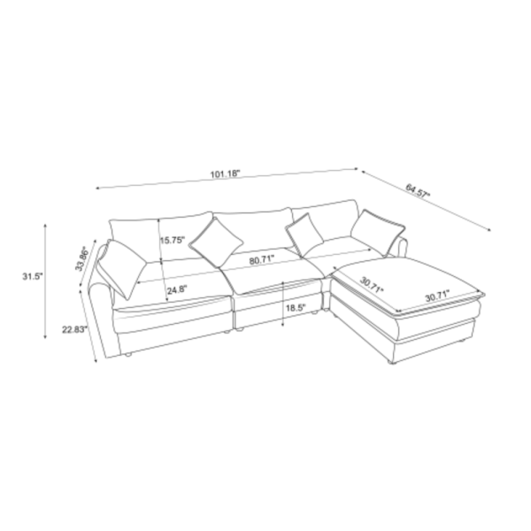 Modern Modular Sectional Sofa L-Shaped Sofa 3-Seater w/ Ottoman for Living Room - Image 14
