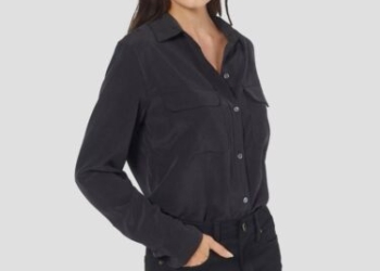 Equipment Femme Slim Signature Silk Button Up Shirt Womens Small In True Black