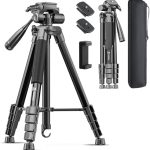 73" Camera Tripod Stand, Compatible with GoPro/DSLR/Cell Phone/Camcorder, Aluminum Professional Tripod with Phone Holder, Travel Bag, Max Load 8.8LB (Black)  Electronics