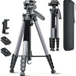 CAMBOFOTO 74"-Camera-Tripod, Gray Professional Aluminum Tripod Stand and Leg for Mirrorless Camera/DSLR/Cell Phone/Camcorder/GoPro, with Phone Holder and Travel Bag (Gunmetal Gray)  Electronics