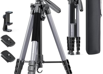 CAMBOFOTO 74″-Camera-Tripod, Gray Professional Aluminum Tripod Stand and Leg for Mirrorless Camera/DSLR/Cell Phone/Camcorder/GoPro, with Phone Holder and Travel Bag (Gunmetal Gray)  Electronics