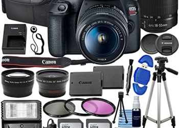 Canon EOS Rebel T7 DSLR Camera Bundle w/ Canon EF-S 18-55mm f/3.5-5.6 is II Lens + 2pc SanDisk 64GB Memory Cards, Wide Angle Lens, Telephoto Lens, 3pc Filter Kit + Accessory Kit  Electronics