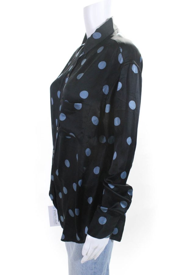 Equipment Femme Womens Polka Dot Button Down Blouse Black Blue Size Small - Image 2