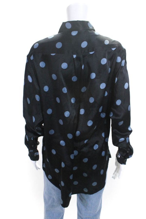 Equipment Femme Womens Polka Dot Button Down Blouse Black Blue Size Small - Image 3