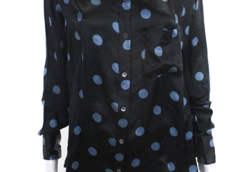 Equipment Femme Womens Polka Dot Button Down Blouse Black Blue Size Small