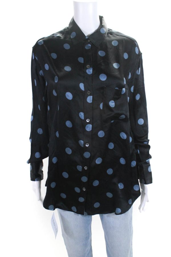 Equipment Femme Womens Polka Dot Button Down Blouse Black Blue Size Small