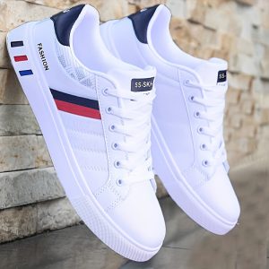 Men'S Striped Design Skate Shoes, Breathable And Comfortable, with Good Traction, Casual Sports Style, Low Top, Lace-Up, Round Toe, All-Season, Outdoor, Universal, Street, Casual Sports Shoes | Striped Design Shoes | Comfortable Footwear