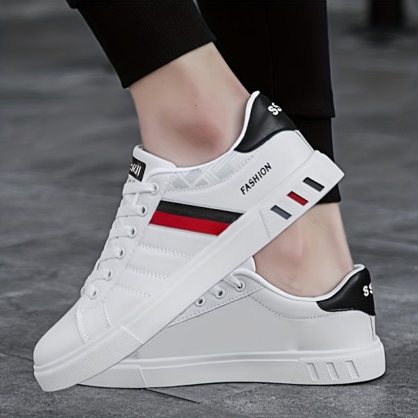Men'S Striped Design Skate Shoes, Breathable And Comfortable, with Good Traction, Casual Sports Style, Low Top, Lace-Up, Round Toe, All-Season, Outdoor, Universal, Street, Casual Sports Shoes | Striped Design Shoes | Comfortable Footwear - Image 4