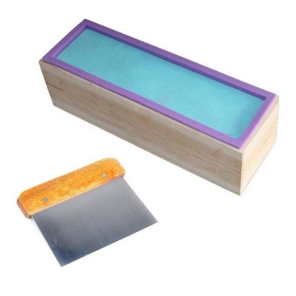 Rectangle Silicone Soap DIY Mold with Wooden Box Flat SS Soap Cutter 1.2kg Soap
