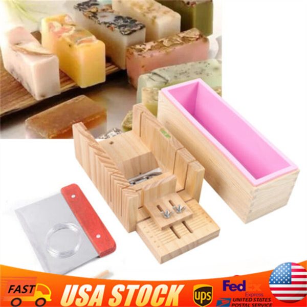 3pcs DIY Handmade Soap Making silicone Mold Making Tool Wooden Soap cutter Mold
