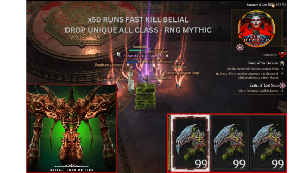 DIABLO 4🔥SEASON 8🔥x50 Runs Belial Boss🔥Modify Reward All Boss+Mythic (T4) | eBay